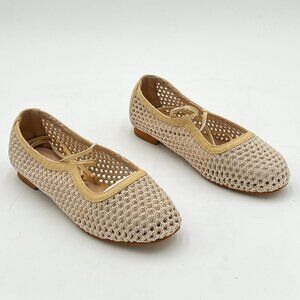 Beige Cutout Girls Adorable Closed Toe Elastic Strap Ballet Flat Dancing Shoes